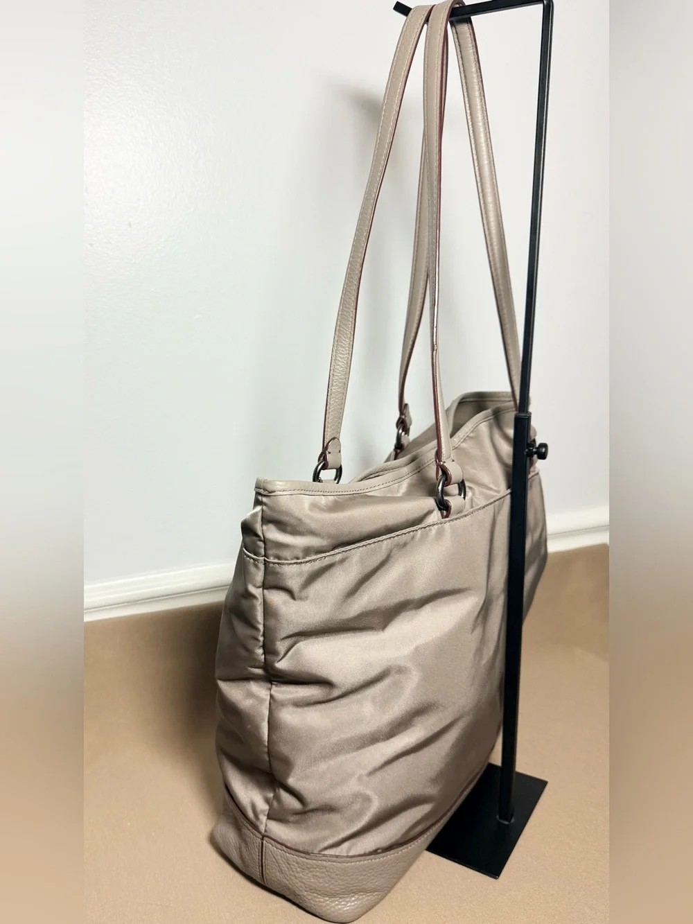 Coach Taupe Nylon & Leather Turnlock Carryall Large Tote Bag F57903